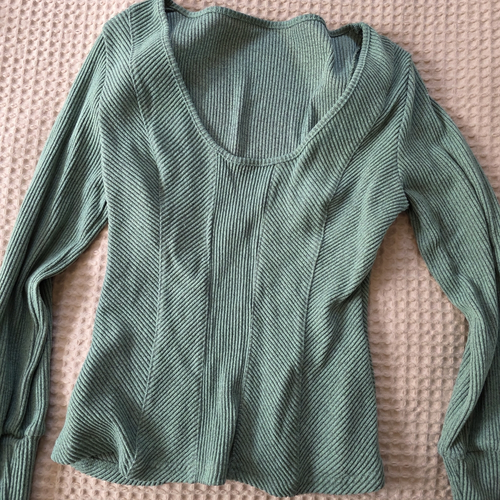 Green Ribbed Women's Long Sleeve